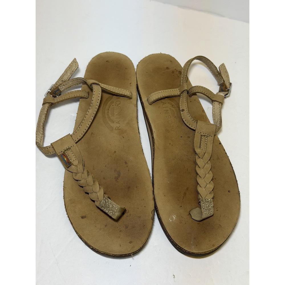 Rainbow T-Street‎ Braided T Strap Sandals Womens M Sierra Light Brown